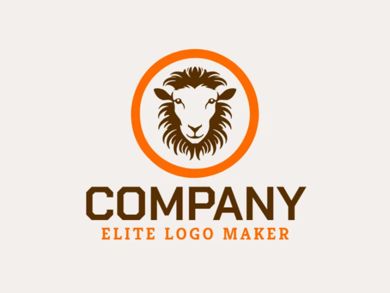 Create a vectorized logo showcasing a contemporary design of a goat and simple style, with a touch of sophistication with brown and orange colors.