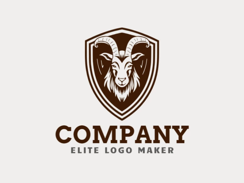 Vector logo in the shape of a goat with emblem design and dark brown color.