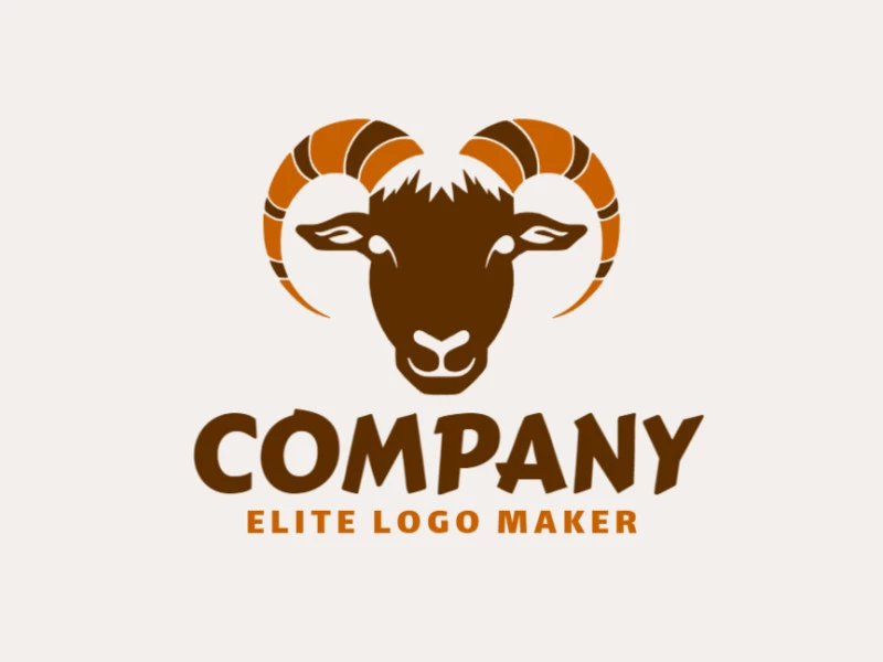 Vector logo in the shape of a goat with creative style with brown and dark brown colors.