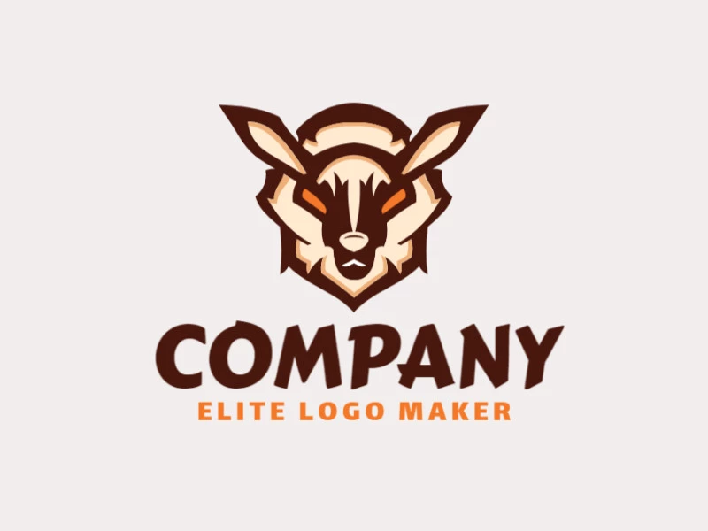 Simple logo composed of abstract shapes forming a goat with brown, orange, and beige colors.