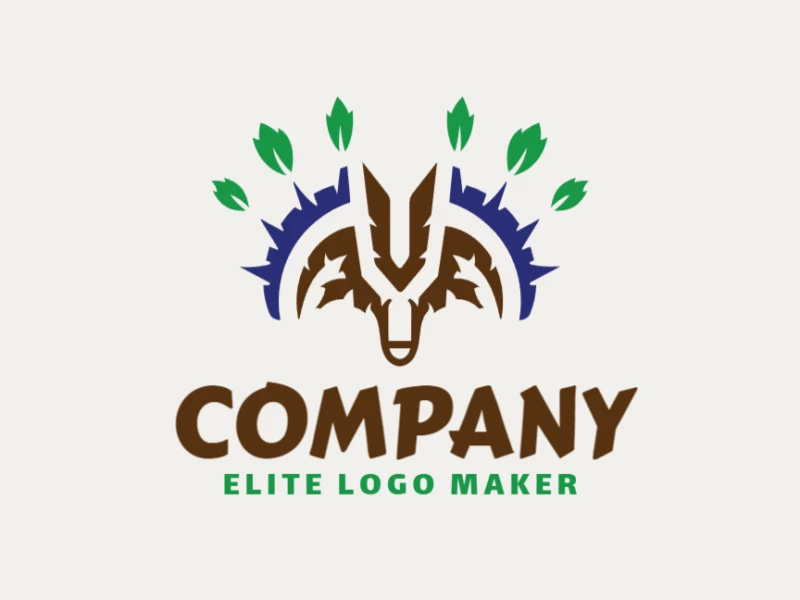 Create a vector logo for your company in the shape of a goat with an abstract style, the colors used was green, blue, and brown.