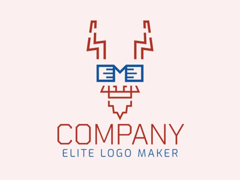 Animal logo composed of abstract shapes and lines forming a goat's head with brown and blue colors.