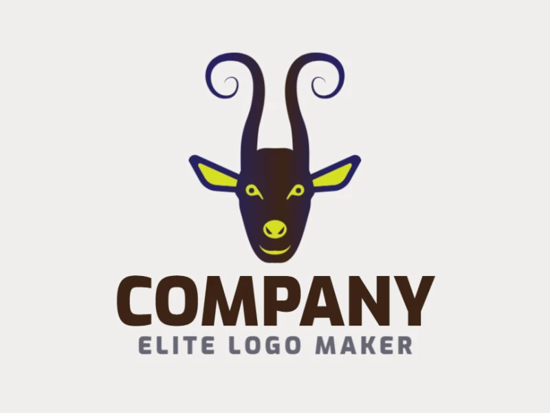 Animal logo design in the shape of a goat's head composed of gradient shapes with purple, green, black, and brown colors.