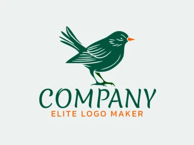 Professional logo in the shape of a green Bird with an illustrative style, the colors used were orange and dark green.