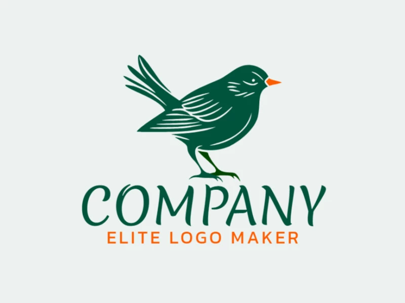 Professional logo in the shape of a green Bird with an illustrative style, the colors used were orange and dark green.