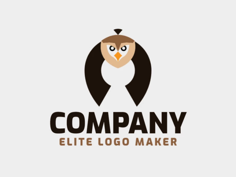 Animal company logo with the shape of an owl combined with a lock with yellow and brown colors.