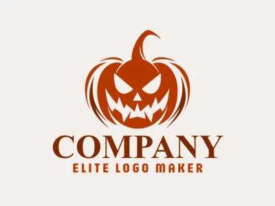 Logo available for sale in the shape of a Halloween Pumpkin with a symmetric design with dark red and dark orange colors.