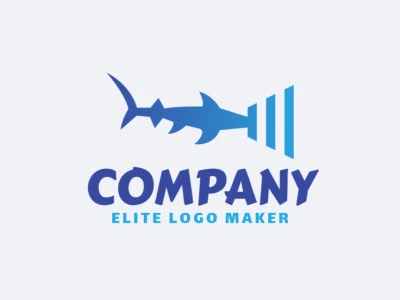 Simple logo design with the shape of a hammerhead shark combined with a wifi icon with blue colors.