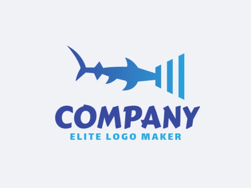 Simple logo design with the shape of a hammerhead shark combined with a wifi icon with blue colors.