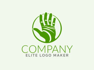 A circular logo featuring a graceful hand in deep, serene dark green, symbolizing unity and nature's touch.