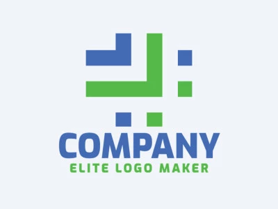 Vector logo in the shape of a hashtag combined with an arrow with a minimalist design with green and blue colors.