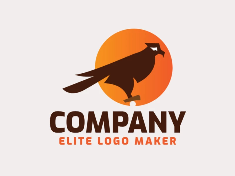 Gradient logo design with the shape of a hawk and a circle composed of abstracts shapes with orange, yellow, and brown colors.