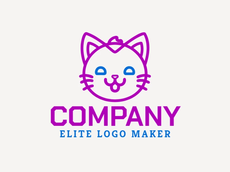 A business monoline logo featuring the head of a purple cat, designed with clean lines and a minimalistic style for a sleek and professional look.