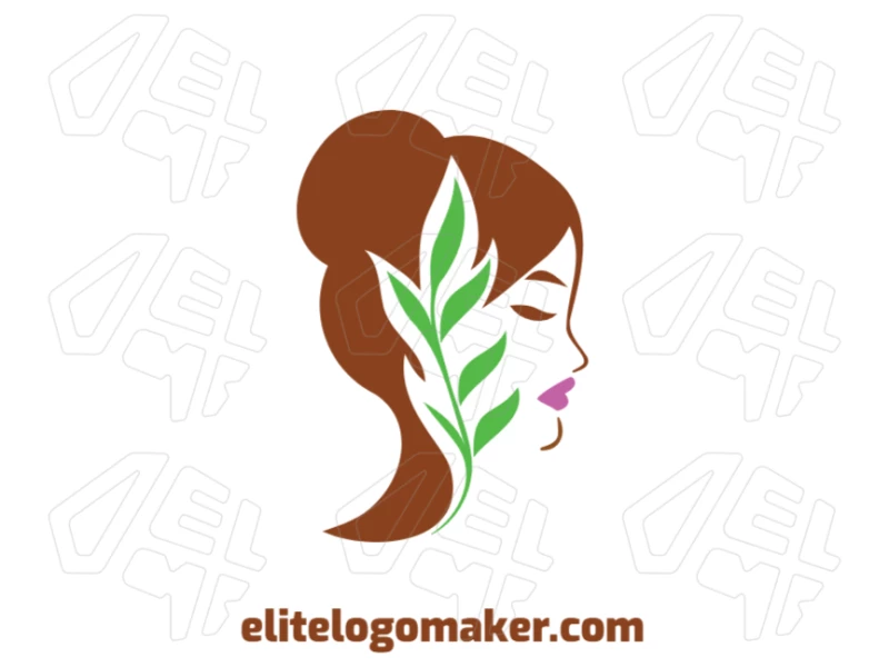 Head Of A Woman Combined With Green Leaves - Elite Logo Excellent minimalist logo featuring the head of a woman combined with green leaves, creating a refined and elegant design.