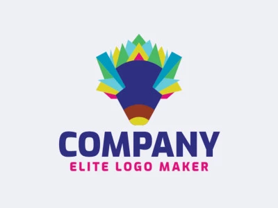 Animal logo design in the shape of a hedgehog composed of abstracts shapes with green, blue, yellow, pink and purple colors.