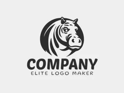 A sophisticated logo in the shape of a hippo with a sleek handcrafted style, featuring a captivating grey color palette.