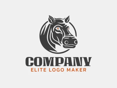 Customizable logo in the shape of a hippo with a handcrafted style, the colors used were orange and grey.