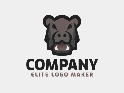 Stylized mascot logo with the shape of a hippo head with a mouth with two teeth with brown and black colors.