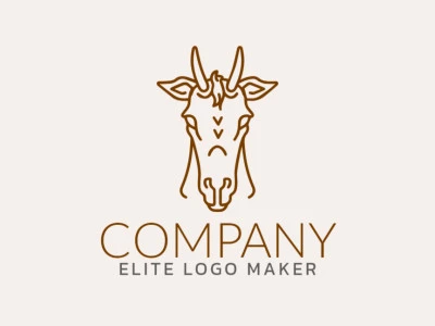 Logo available for sale in the shape of a horned horse with multiple lines design and dark brown color.