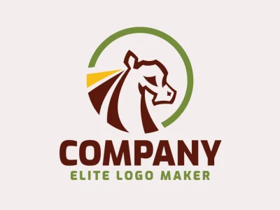 Circular logo design in the shape of a horse composed of abstracts shapes with yellow, green, and brown colors.