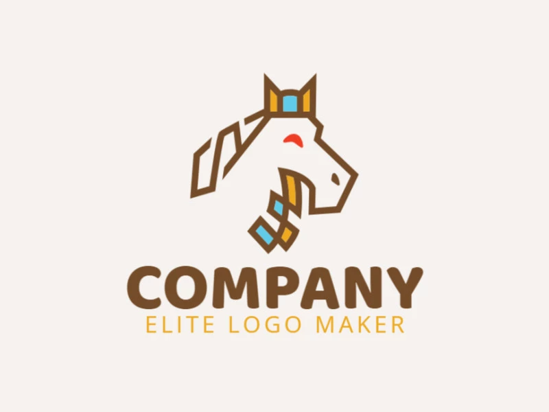 Outline logo design in the shape of a horse composed of stylized shapes with blue, brown, and yellow colors.