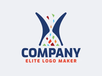 Vector logo in the shape of an hourglass with abstract style, with green, blue, brown, orange, red, and purple colors.