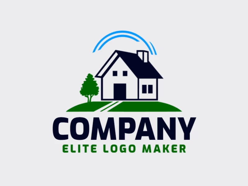 Logo with creative design, forming a house with illustrative style and customizable colors.