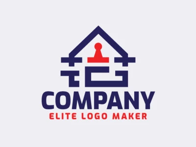 Logo Template in the shape of a house combined with a letter "G", with abstract design with blue and red colors.