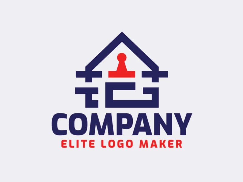 Logo Template in the shape of a house combined with a letter "G", with abstract design with blue and red colors.