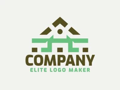 Logo Template in the shape of a house combined with a letter "H" with abstract design, with green and brown colors.