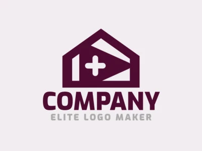 Logo Template in the shape of a house combined with a play icon, with minimalist design and purple color.