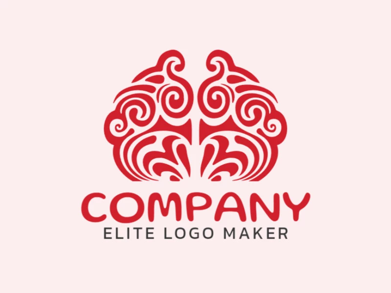 A creative and abstract red logo with a human brain shape.