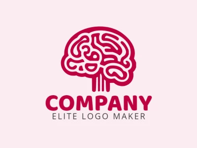 Creative logo in the shape of a human brain with memorable design and monoline style, the color used is red.