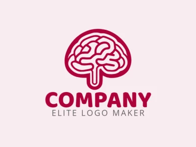 Creative logo in the shape of a human brain with memorable design and illustrative style, the color used is dark red.