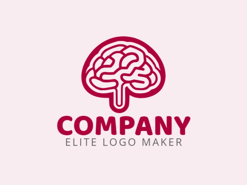 Creative logo in the shape of a human brain with memorable design and illustrative style, the color used is dark red.