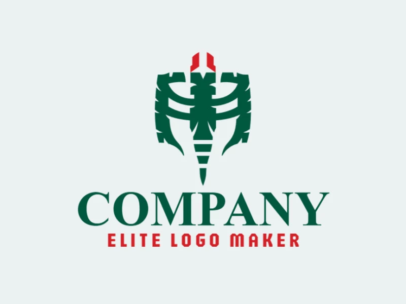 Logo template for sale in the shape of an insect, the colors used was green and red.