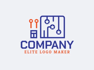 Vector logo in the shape of an insect with minimalist style, with blue and orange colors.