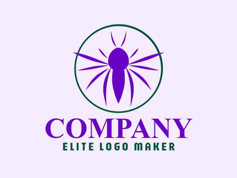 A simple logo composed of abstract shapes forming an insect with purple and dark green colors.