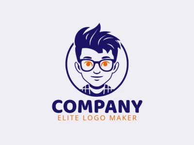 Vector logo in the shape of an intellectual boy with abstract style with orange and dark blue colors.