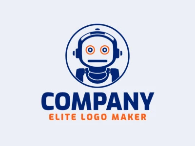 A simple yet clever logo featuring an intellectual robot in a striking combination of orange and dark blue.