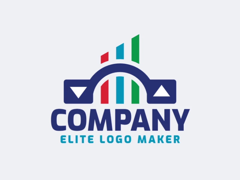 Abstract logo with the shape of a bridge combined with a chart with blue, green and red colors.