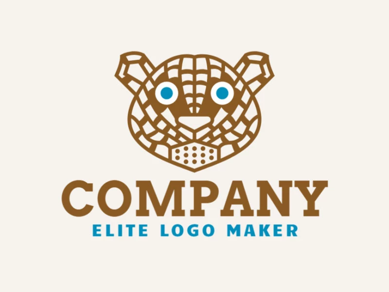 Animal logo design in the shape of a jaguar head composed of abstracts shapes with brown and blue colors.