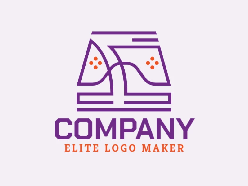 Logo available for sale in the shape of a joystick combined with a trophy, with multiple lines design with orange and purple colors.