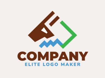 Simple logo in the shape of a kangaroo head combined with a chart and an arrow with brown, green and blue colors.