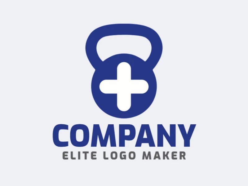 Logo available for sale in the shape of a kettlebell with a simple design with beige and dark blue colors.