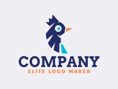 Customizable logo consisting of solid shapes and minimalist style, forming a bird combined with a crown with orange and blue colors.