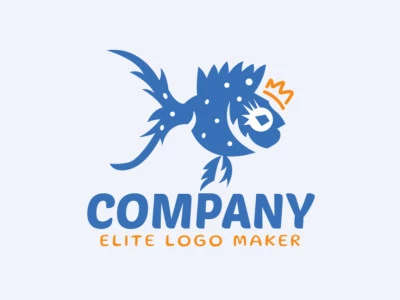 Animal logo design in the shape of a fish using a crown composed of abstracts shapes with blue and yellow colors.