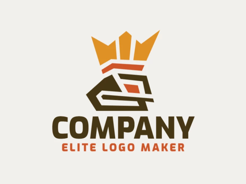 Initial logo in the form of a crown combined with a letter "G" composed of abstract shapes and refined design with orange, yellow, and brown colors.