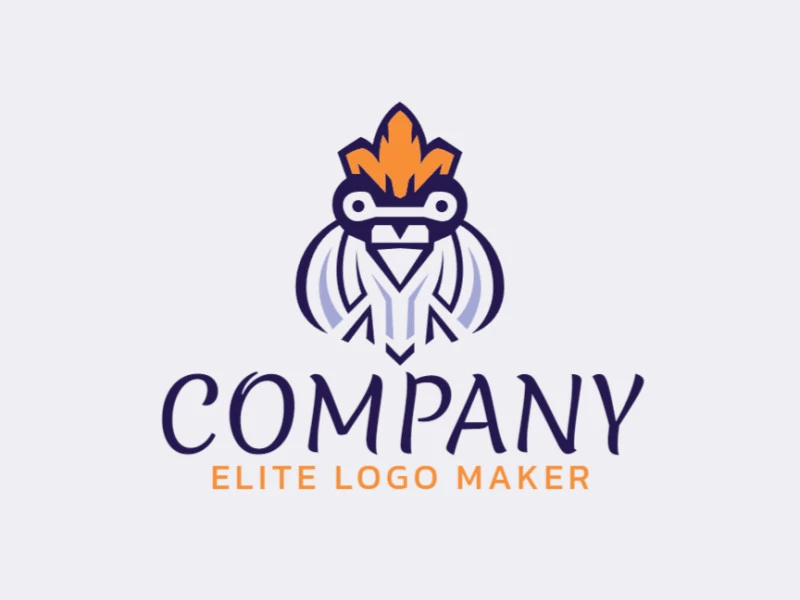 Customizable logo with the shape of a pigeon head combined with a crown composed of an abstract style with blue, purple, and yellow colors.