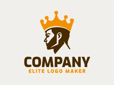 Simple logo composed of abstract shapes forming a king wearing crown with brown and orange colors.